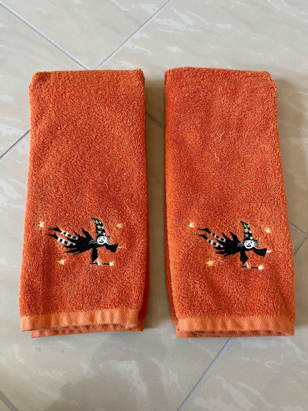 #2919 Halloween hand towels featuring an embroidered witch
